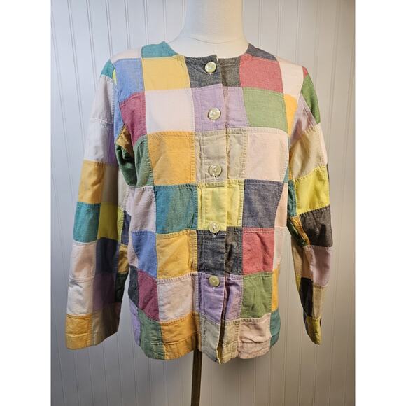 Orvis Madras Pathwork Bomber Cardigan Jacket Women's Size 6 Vintage Colorful - Picture 3 of 9